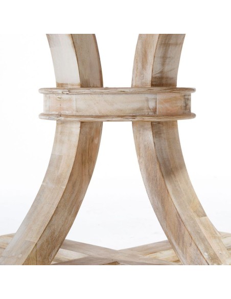 Mesa de comedor redonda NIRAJ 150, madera maciza en blanco decapé.