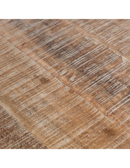 Mesa de comedor redonda NIRAJ 150, madera maciza en blanco decapé.