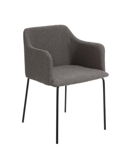 Silla con brazos Nadya tela gris o beige y metal negro.