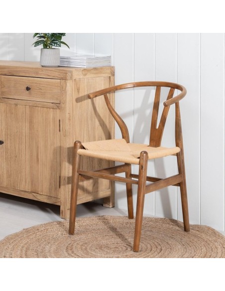 Silla nórdica MAJELA madera maciza de abedul y asiento de ratán.