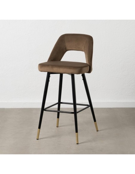 Taburete Mael 75 cm tejido café y patas de acero con acabado negro /dorado.