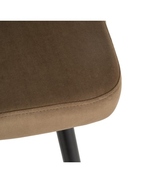 Taburete Mael 75 cm tejido café y patas de acero con acabado negro /dorado.