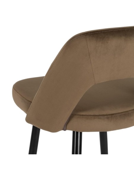 Taburete Mael 75 cm tejido café y patas de acero con acabado negro /dorado.