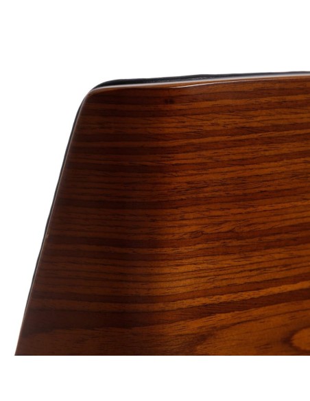 Banqueta giratória EAMY 65/86 cm, couro sintético preto, folheado a freixo, acabamento em nogueira e metal preto.