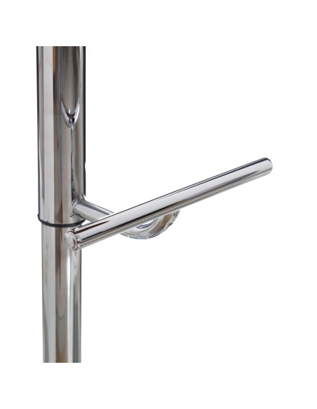 Banqueta giratória EAMY 65/86 cm, couro sintético preto, folheado a freixo, acabamento em nogueira e metal preto.