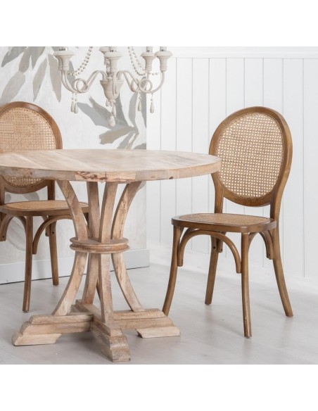 Silla DORIAN de madera maciza de abedul y asiento de ratán natural.