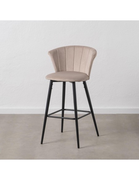 Banqueta Ciselia 72 cm, em veludo cinza e pernas em aço preto.