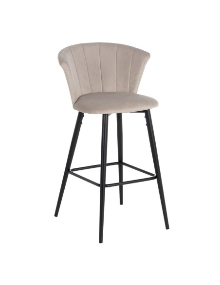 Banqueta Ciselia 72 cm, em veludo cinza e pernas em aço preto.