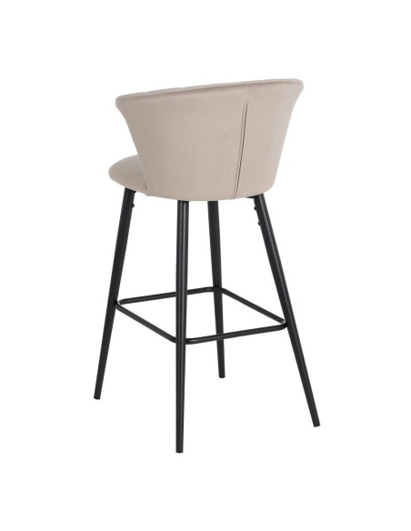 Banqueta Ciselia 72 cm, em veludo cinza e pernas em aço preto.