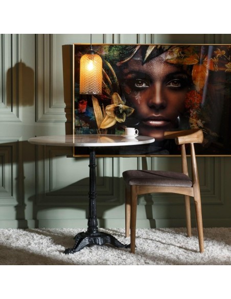 MESA COMEDOR BLANCO-NEGRO METAL-MÁRMOL 80 X 80 X 71 CM