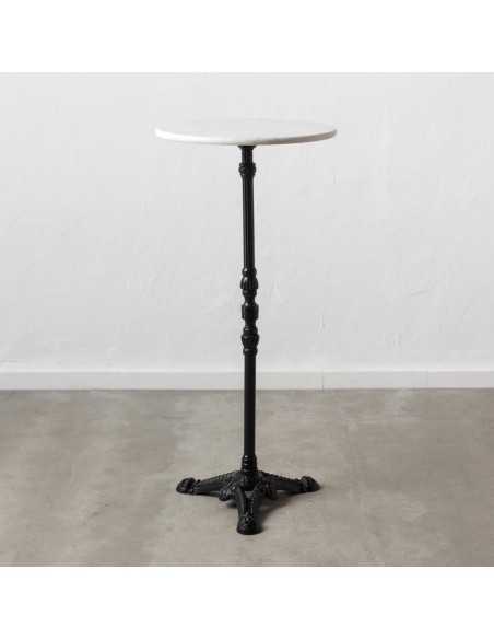Mesa alta SHANELLE de mármol blanco y patas de hierro acabado negro Ø 50 cm.