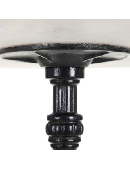 Mesa alta SHANELLE em mármore branco e pés em ferro com acabamento preto Ø 50 cm.