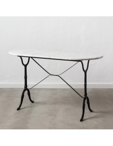 Mesa SHANELLE em mármore branco e pés em ferro com acabamento preto 120x60 cm.