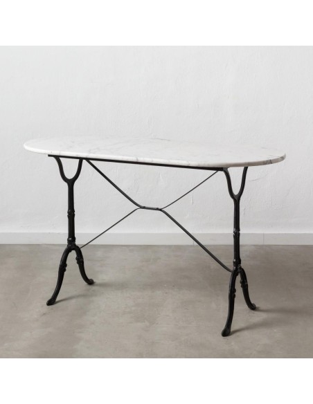 Mesa SHANELLE de mármol blanco y patas de hierro acabado negro 120x60 cm.