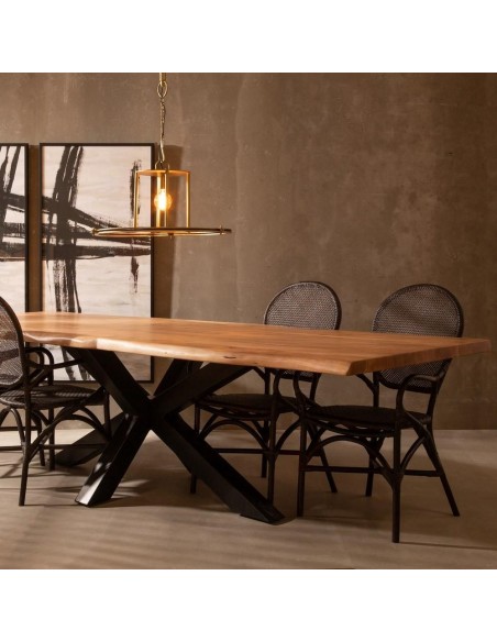 Mesa ARGO 300 x 94 cm, madeira de acácia natural, pernas em metal com acabamento preto.