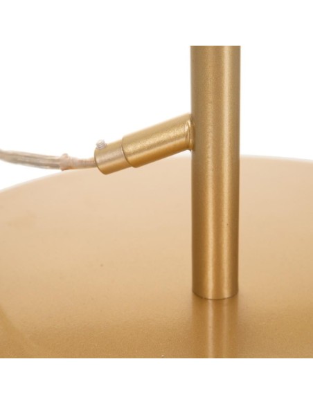 Candeeiro de pé em metal MADALI com acabamento dourado e esfera de vidro branco.