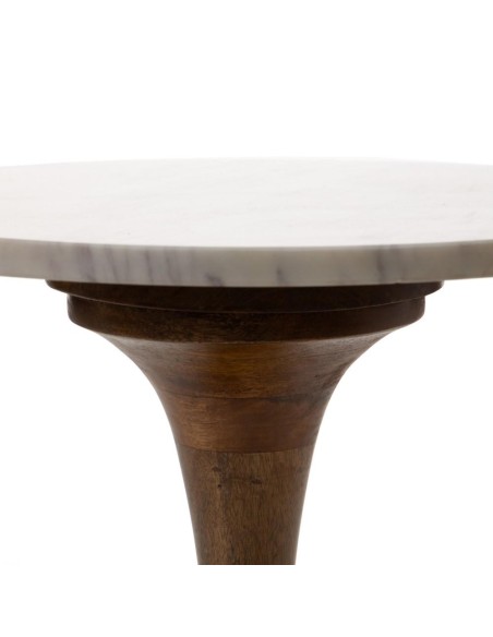 Mesa auxiliar Kaori Ø 40 cm,mármol blanco y pie de madera natural.