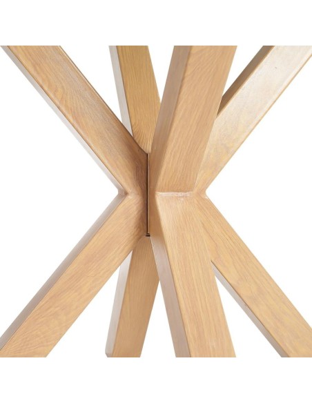 Mesa redonda ARGO de cristal y patas de metal efecto madera Ø 90 cm.