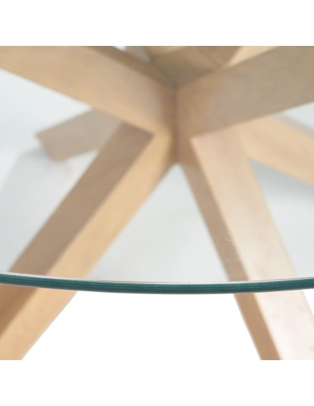 Mesa redonda ARGO de cristal y patas de metal efecto madera Ø 120 cm.