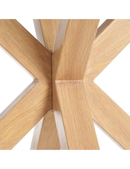 Mesa redonda ARGO de cristal y patas de metal efecto madera Ø 120 cm.