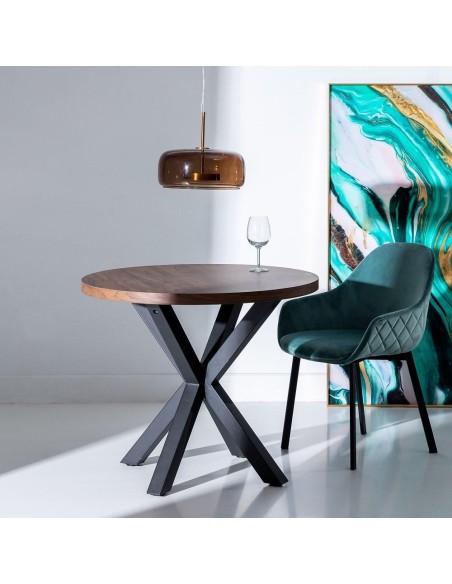 Mesa redonda ARGO de DM y patas de metal negro Ø 90 cm.