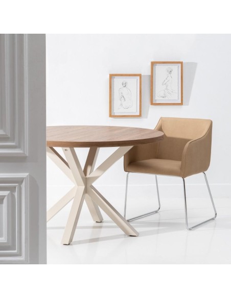 Mesa redonda ARGO em DM e pés de metal branco Ø 120 cm.