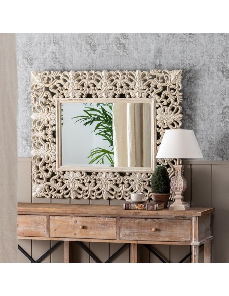 Espejo NERINA 98x 124 cm con acabado Blanco roto.