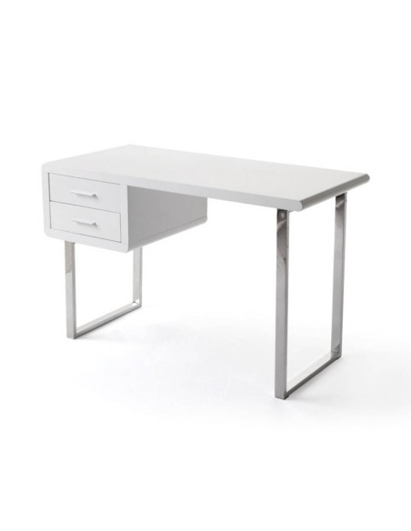 Escritorio Moderno Katy 120, acero, blanco brillo.