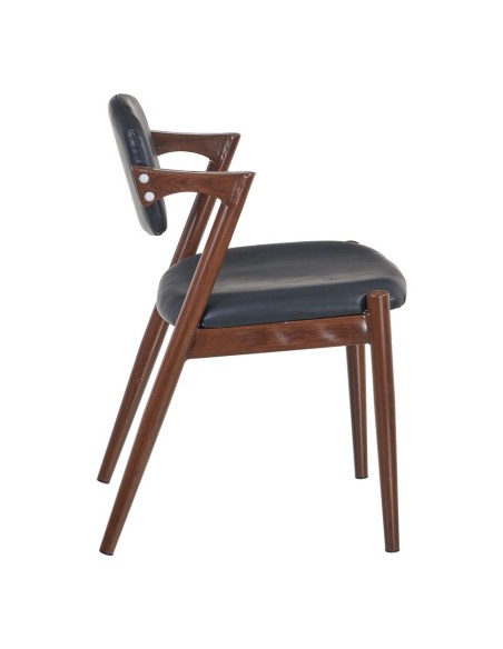 Silla FONDES de metal con acabado nogal y cuero sintético negro.