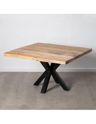 Mesa ARGO 130 x 130 cm, madera de mango natural patas de metal acabado negro.