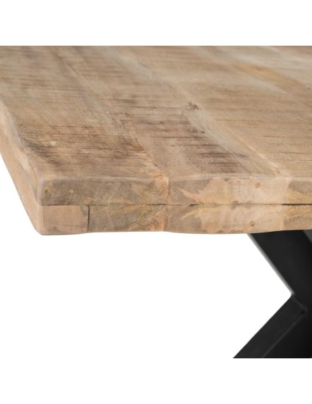 Mesa ARGO 130 x 130 cm, madera de mango natural patas de metal acabado negro.