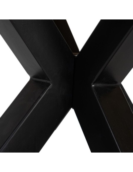 Mesa ARGO 130 x 130 cm, madeira de mangueira natural, pés em metal com acabamento preto.