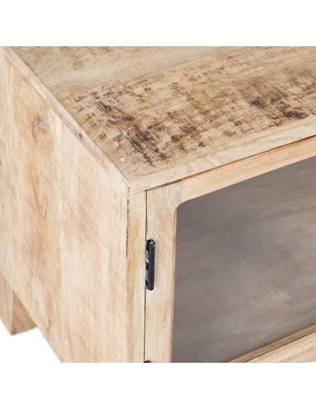 Mueble TV SASHI 4 puertas de madera de mango 160 x 35,50 cm,blanco rozado.