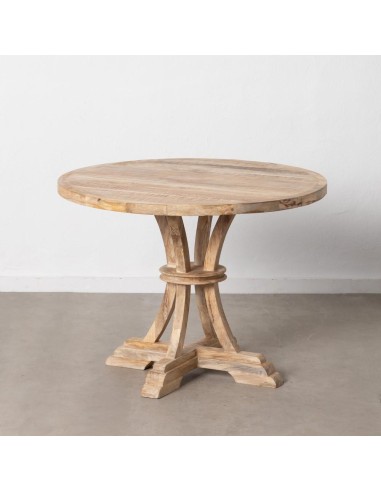 Mesa de comedor redonda NIRAJ 100, madera maciza en blanco decapé.