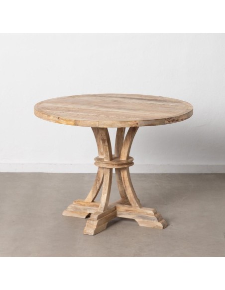 Mesa de comedor redonda NIRAJ 100, madera maciza en blanco decapé.