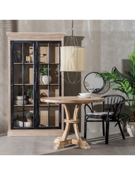 Mesa de comedor redonda NIRAJ 100, madera maciza en blanco decapé.