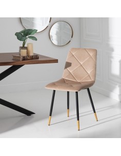 Silla ADAM en terciopelo taupe y patas de acero con... 2