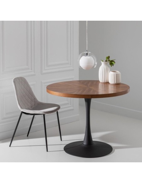 Mesa redonda TULY 100, base metal negro, tapa DM.