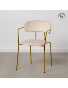 Silla apilable MAUREEM terciopelo beige y patas metal...