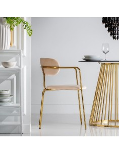 Silla apilable MAUREEM terciopelo beige y patas metal... 2