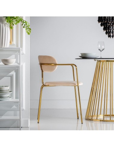 Silla apilable MAUREEM terciopelo beige y patas...