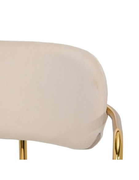 Silla apilable MAUREEM terciopelo beige y patas metal doradas.