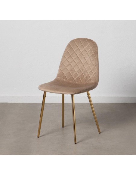 Silla ANOHA de terciopelo taupe y metal con acabado dorado.
