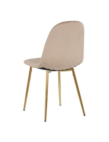 Silla ANOHA de terciopelo taupe y metal con acabado dorado.