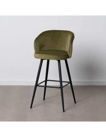 Banqueta CISELIA em veludo verde e aço preto 75,5 cm.
