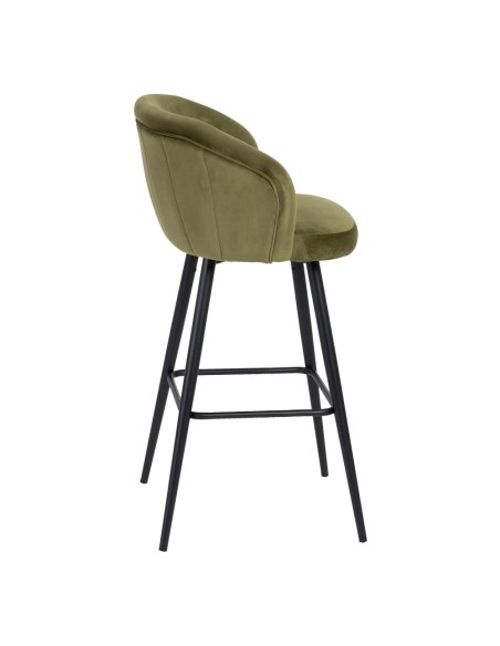 Taburete CISELIA de terciopelo verde y acero negro 75,5 cm.