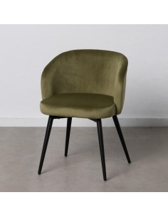 Silla de comedor CISELIA de terciopelo verde y patas de...