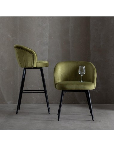 Silla de comedor CISELIA de terciopelo verde y...