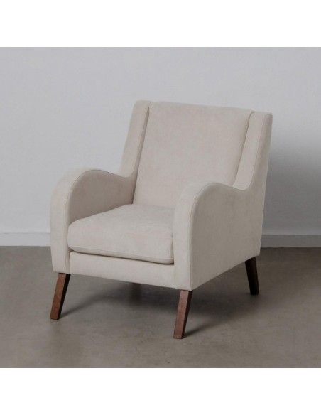 Poltrona Belina em bege acinzentado e pernas em faia.