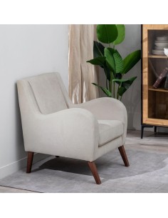 Butaca Belina en beige grisaceo y patas de haya. 2